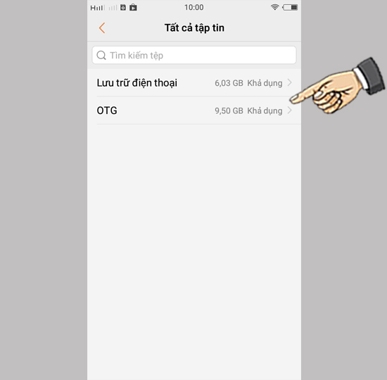 Bước 5: Kiểm tra bộ nhớ USB OTG bằng ứng dụng quản lí File.